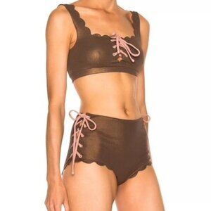 Marysia Swim Palm Springs High-Waist Bikini Bottom – Metallic Brown – Size L